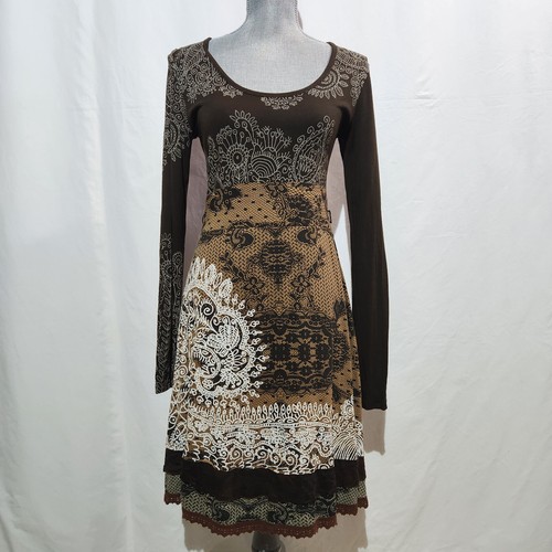 Desigual Womens Tisdale Black Dress Scoop Neck Style Long Sleeve Size Large - Foto 2 di 7