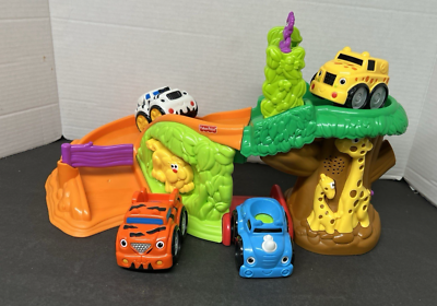 #ad Fisher Price Lil#x27; Zoomers SAFARI SOUNDS JUNGLE w 4 Roller Cars Baby Playset Lot $34.95