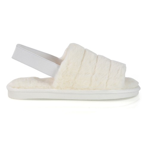 Damen Kunstfell flauschige Hausschuhe Damen Riemen hinten Schuhe Größe S M L  - Bild 27 von 31