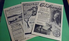Lot 3 Vintage 1920s RAILROAD Mag Ads Santa Fe...