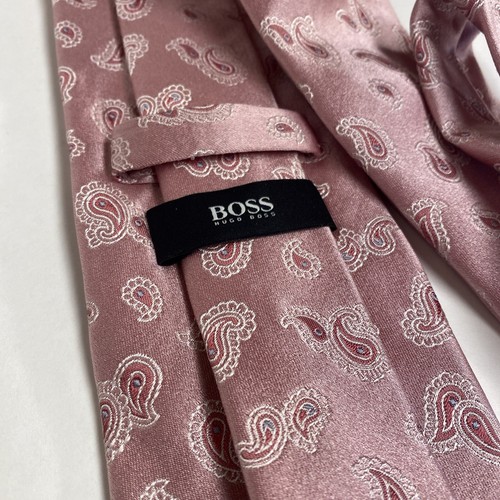Hugo Boss Neck Tie Men's PINK Paisley Geometric 100% Silk Made In Italy A10 - Picture 2 of 9