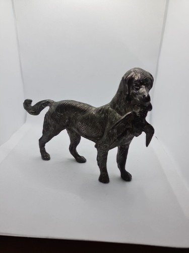 Vintage Solid Metal Hunting Dog With Pheasant Figurine Statue Setter Retriver - 第 13/13 張圖片