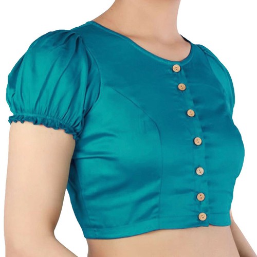 Blusa para mujer de algodón Sari de diseñador mangas hinchadas ya hecha para el torso cosido Choli - Imagen 53 de 54