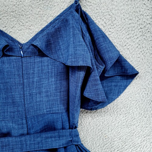 Alya Women's Blue Ruffle Petal Sleeve V-Neck Short A-Line Dress Size Small - Picture 17 of 18