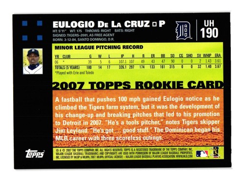 2007 Topps Updates & Highlights #UH190 Eulogio De La Cruz Detroit Tigers - Picture 2 of 2