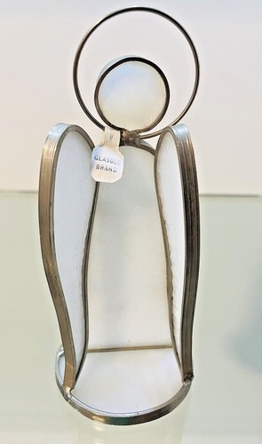 Angel Stained Glass Tealight Candle Holder White With Silver Metal Framing 6" T - Picture 8 of 10