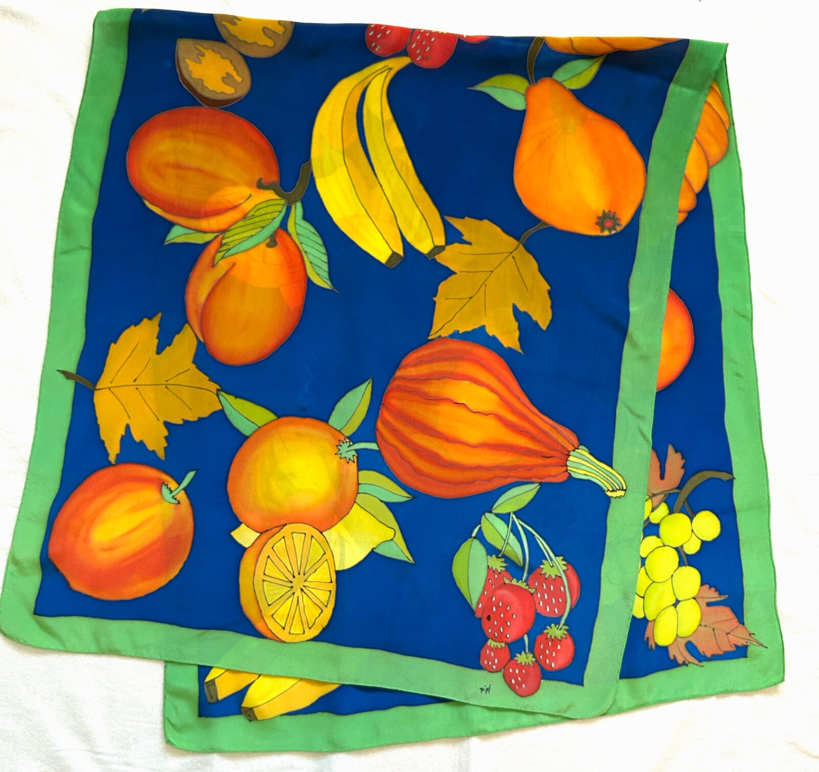 🍊 Hand-Painted Silk Scarf 74