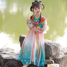 Girls bow dress Chinese Hanfu Kids Costume Tang Suit Dress Princess Dress Stage
