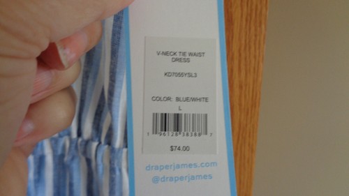 Draper James Linen Dress Womens LARGE -Blue White Striped Sleeveless Short Dress - Picture 5 of 18