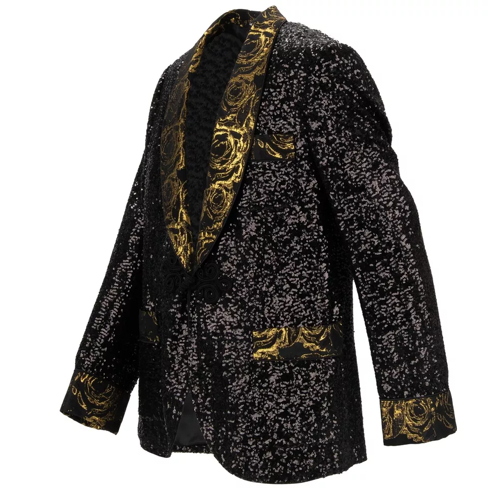 DOLCE & GABBANA Pailletten Barock Rosen Jacquard Tuxedo Blazer Schwarz Gold - Bild 2 von 4