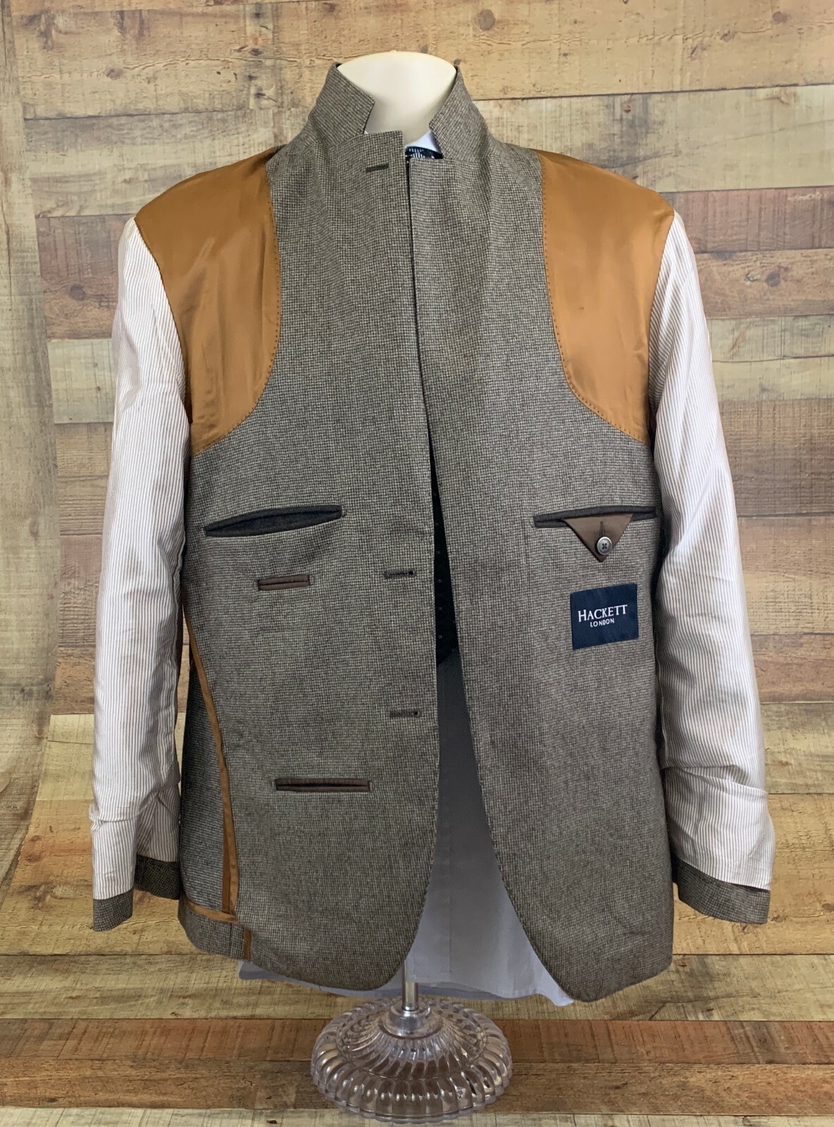 HACKETT Men's Jacket Wool Brown Houndstooth Sport… - image 4