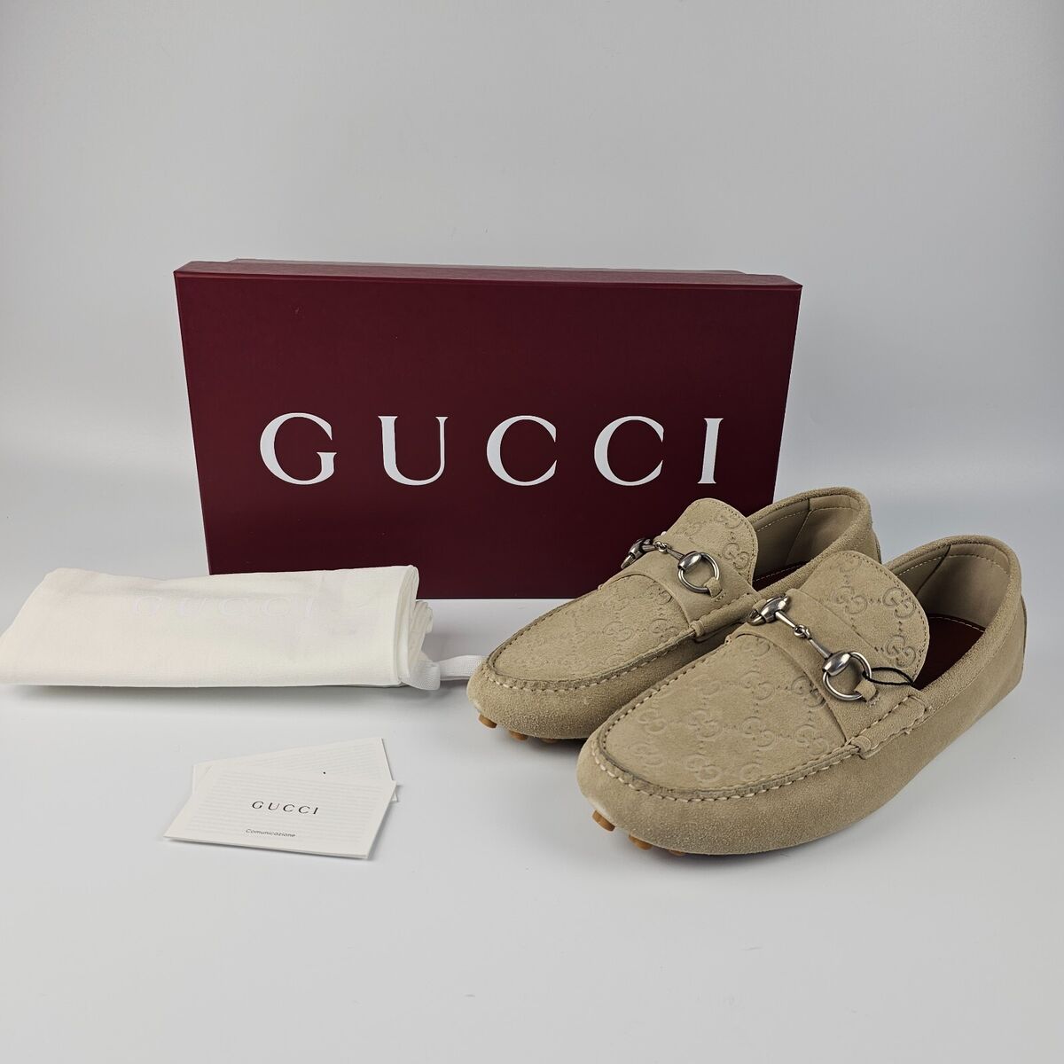 GUCCI $895 Men's Oatmeal GG Suede With Horsebit Loafers New GUCCI $895 Men's Oatmeal GG Suede With Horsebit Loafers New