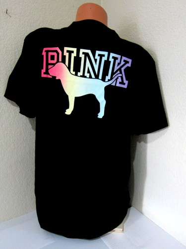 LOT Victoria Secret Pink NEON RAINBOW GRADIENT DOG TEE SHIRT LEGGING PANT XL SET - Picture 3 of 10