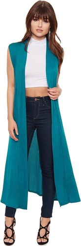 Women's Sleeveless Maxi Long Length Boyfriend Cardigan Collar Long Floaty Duster - Picture 33 of 36