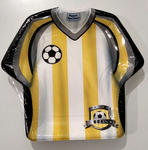 SOCCER FOOTBALL GOAL STRIPED SHIRT SPORTS BIRTHDAY PARTY PAPER PLATES 22cm x 8 - Picture 2 of 3