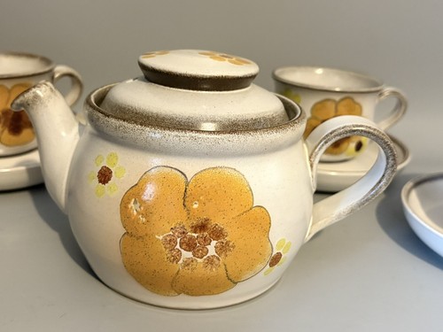 Vintage DENBY Pottery Minstrel Pattern 6 Person Tea Set Inc Milk Jug, Sugar Bowl - Picture 7 of 14