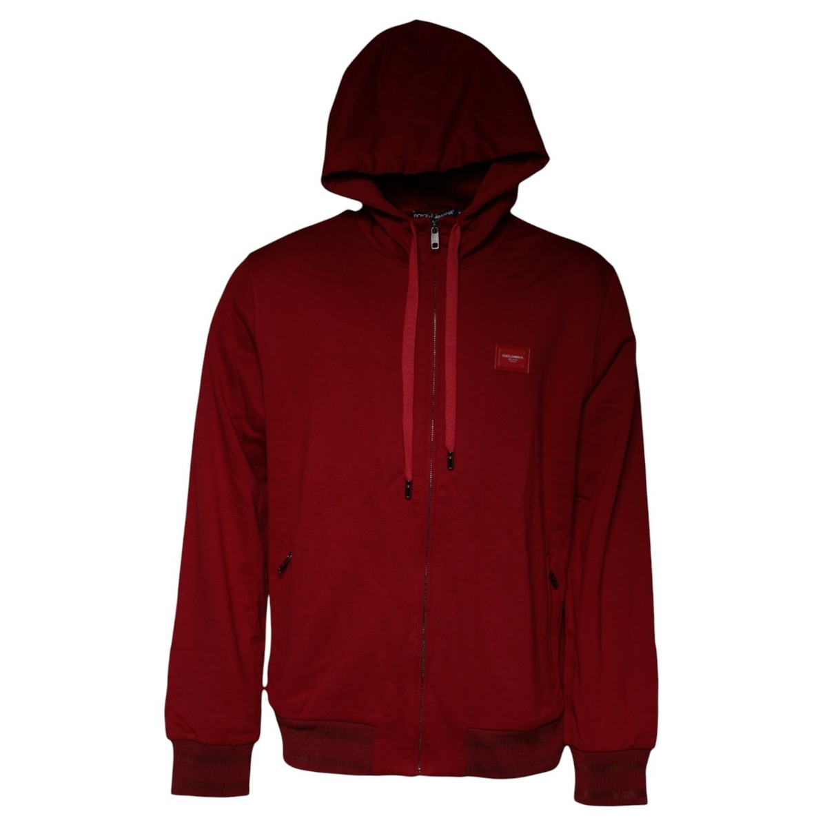 DOLCE & GABBANA Sweater Red Logo Plaque Hooded Sweatshirt