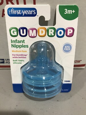 NEW SEALED! The First Years Gumdrop Infant Nipples! 3m+ Medium Flow! Blue
