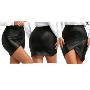 Women Faux Leather High Waist Short Mini Asymmetric Pencil Skirt Clubwear