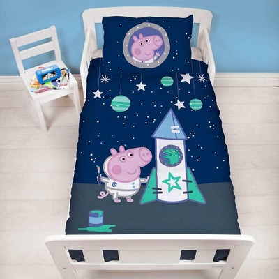 Peppa Pig George Boom Space Rocket Junior Toddler Cot Bed Duvet Cover Set New