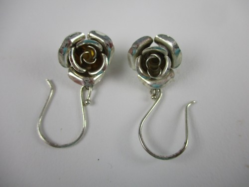 Sterling Silver Rose Flower Earrings ear danglers - Picture 12 of 16