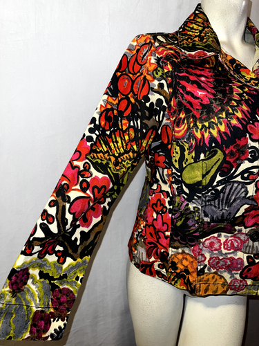 Additions by CHICO'S Jacket Size M (1) Colorful Floral Cotton LS Button Blazer - Picture 3 of 7