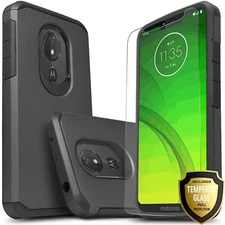 For Moto G7 Power / Play / Optimo Maxx / Revvlry Case + Tempered Glass Protector