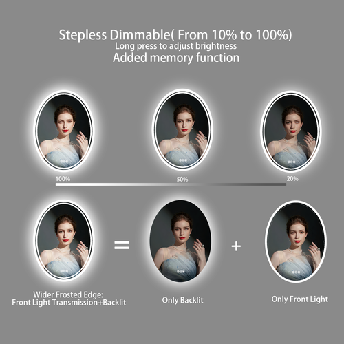 WISFOR Large Oval 3 Color LED Bathroom Vanity Mirror Memory Waterproof Anti-fog - Picture 11 of 14