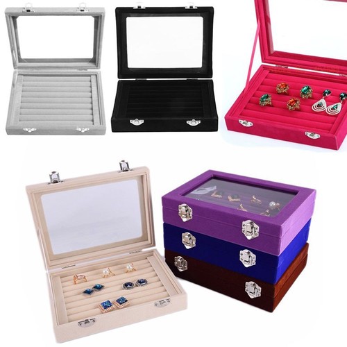 Display Box Earring Velvet Organizer Ring Tray Holders Show Jewelry Case Storage