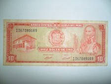 1974 PERU 10 SOLES GOLD BANKNOTE SPL
