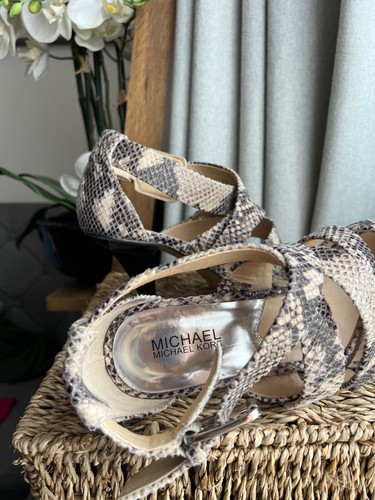 Michael Kors Zapatos Sandalias Tacón Alto Talla 41 UK 8 Cuero Estampado Serpiente £145 - Imagen 8 de 13