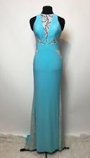 FENGYE LOMAN GARMENTS BLUE JERSEY NUDE LACE BLING PROM FORMAL GOWN DRESS 8