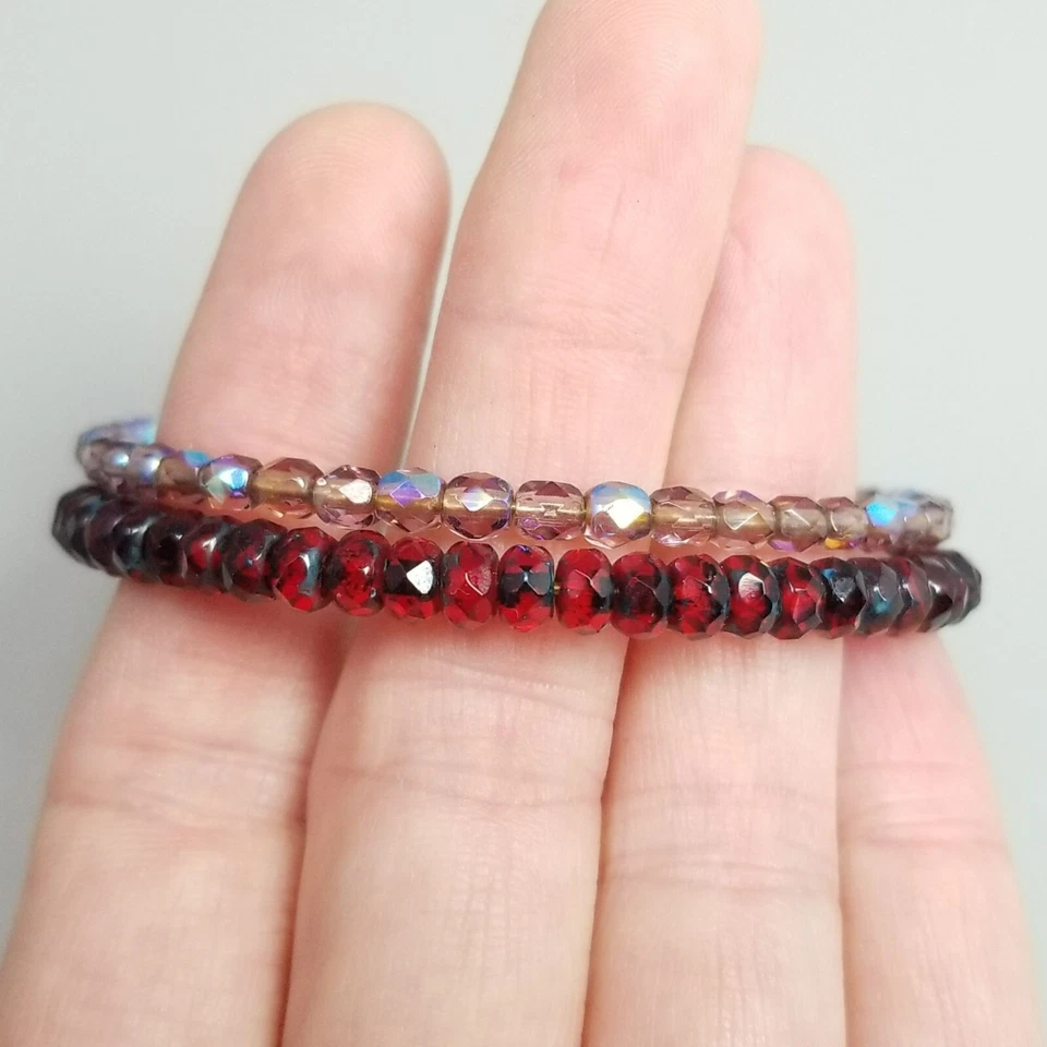 Alex and Ani Energy Pair Glass Beaded Bangles Red Gold Tone Purple Silver Tone - Image 2 of 4