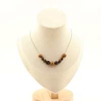 Halskette 9 Perlen Bronzit Aus Brasilien + Holz 8 Mm Kette Aus Edelstahl