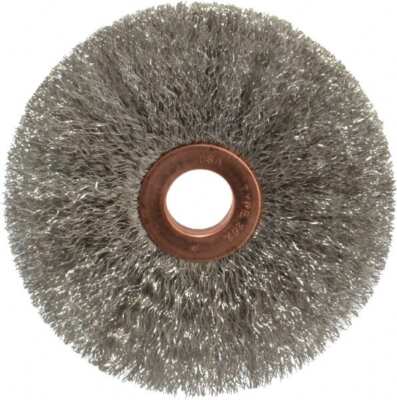 Weiler 3'' Diameter Wheel Brush: Crimped 0.006'' Diam Stainless Steel,  1/2'' Hole