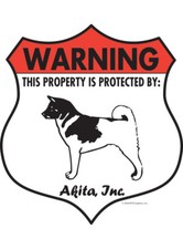 Warning Akita Property Protected - Beware Dog Aluminum Dog Sign - 7" x 8"