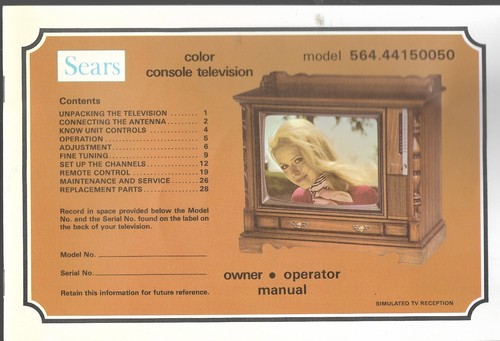 Vintage 70s Sears Color Console TV Manual 564 44150050 Safety Tips Knob Numbers - Picture 2 of 24