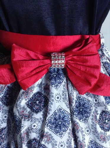 Blue Girl Dress Pink Size 10 Taffeta Cotton Print Birthday Pageant Handmade - Picture 8 of 12