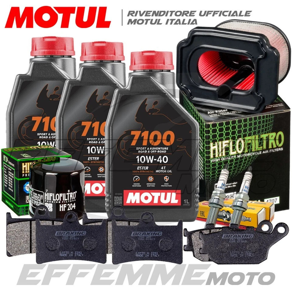 MOTUL + HIFLO + NGK + BRAKING Tagliando YAMAHA MT-07 700 2021 2022 2023 (7100 10W40 Filtri candele pastiglie)