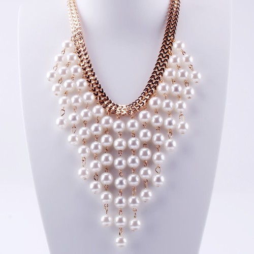 Large White Pearl String, Gold Chain Necklace - Picture 2 of 3