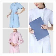 New Women Nurse Dress Doctor Beautician Lab Long Coat Stand Collar Work Clothes 