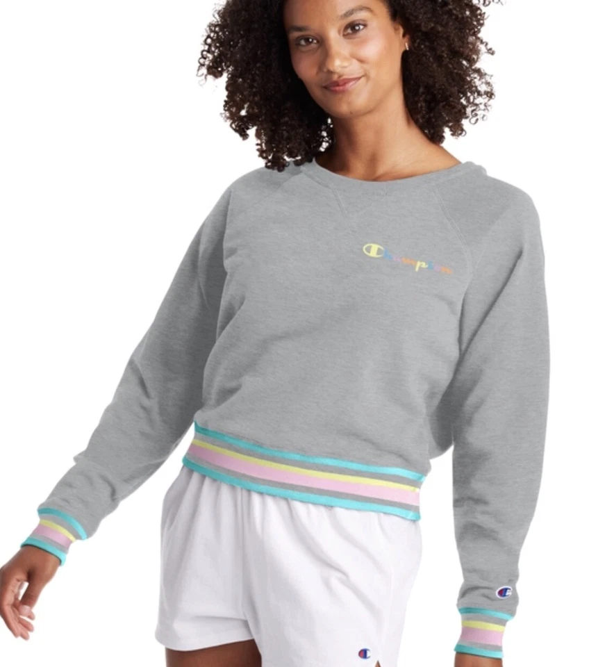 Champion Sudadera Campus Terry Francés Crew Bordado Logo Gris Rayas XL NUEVO Foto 4 de 4