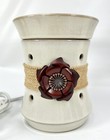 Roselyn Scentsy Full Size Wax Warmer Ivory Beige Tan w/ Burlap Band Metal Flower