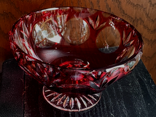 Nachtmann Cranberry Cut Crystal Footed Bowl or Bon-Bon Dish - Picture 2 of 16