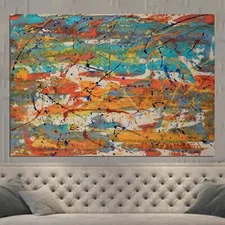 64”X44” Pollock/Richter style canvas ￼painting Acrylic,Abstract, Modern,X Large