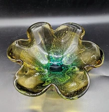 Vintage Mid Century Modern Sanyu Glassworks Art Glass Centerpiece Bowl 9.5"