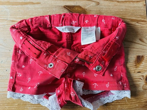 H&M Girl Lace Stretch Adjustable Elastic Waist Shorts Cotton Red Anchors 5-6Y - Picture 3 of 4