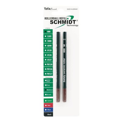 Schmidt 888 Ceramic Rollerball Plastic Tube Refill Medium Point 0.7mm, Black 