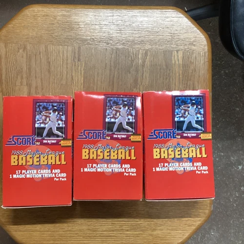 (3) 1988 Score MLB Baseball Factory Sealed Wax Boxes 36 Packs each, See Photos.