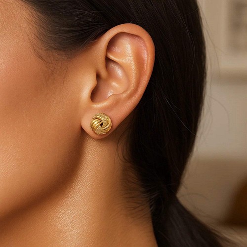 14k Yellow Gold Love Knot with Ridge Texture Earrings - Picture 4 of 4